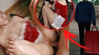 amateur Sex on wheels was lying under the Christmas tree. Naked gift 2023 for everyone close-up blowjob